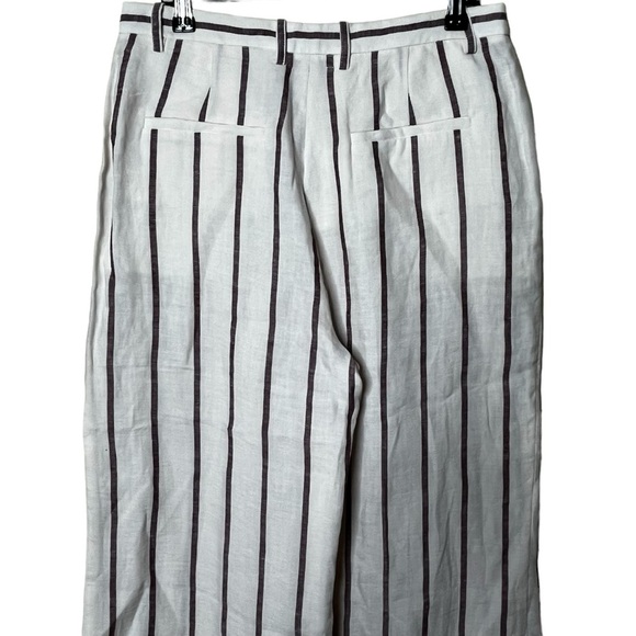 Theory Nadeema Wide Leg Stripe Linen Rev Pant in White Red‎ Raspberry - Picture 7 of 11